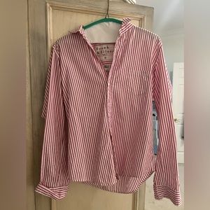 Frank and Eileen Red and White Striped Button Up Blouse